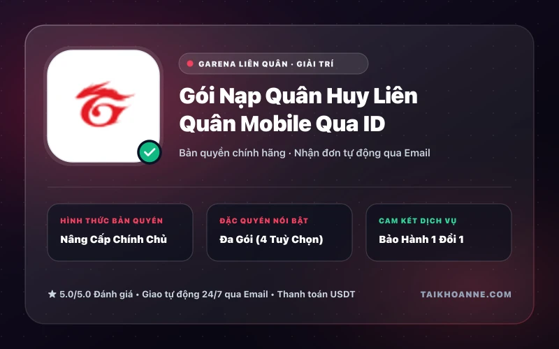 Gói Nạp Quân Huy Liên Quân Mobile Qua ID