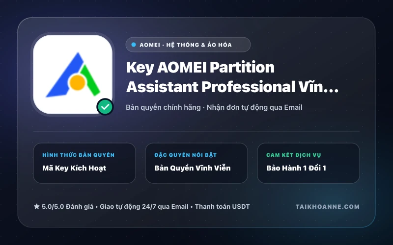 Key AOMEI Partition Assistant Professional Vĩnh Viễn