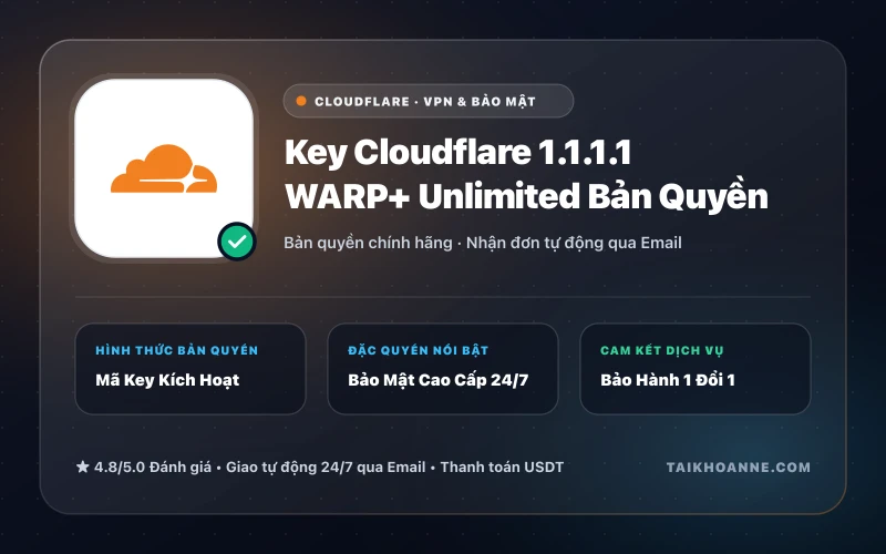 Key Cloudflare 1.1.1.1 WARP+ Unlimited Bản Quyền