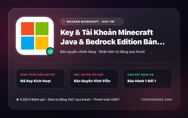 Key & Tài Khoản Minecraft Java & Bedrock Edition Bản Quyền