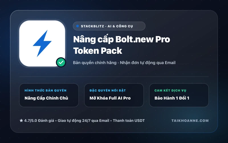 Nâng cấp Bolt.new Pro Token Pack