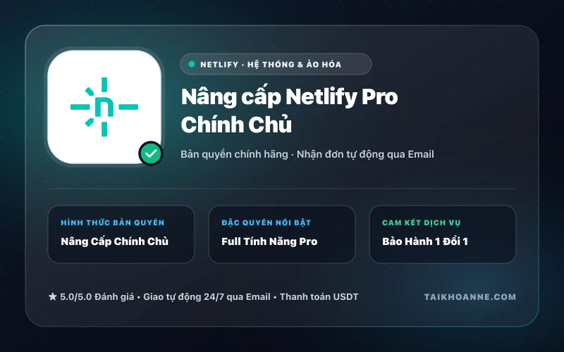 Nâng cấp Netlify Pro Chính Chủ