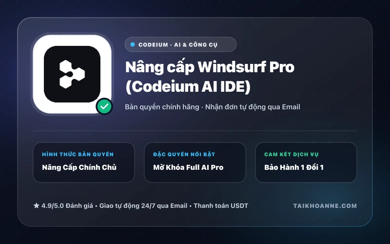 Nâng cấp Windsurf Pro (Codeium AI IDE)