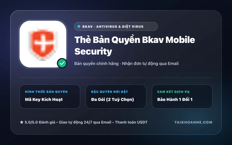 Thẻ Bản Quyền Bkav Mobile Security